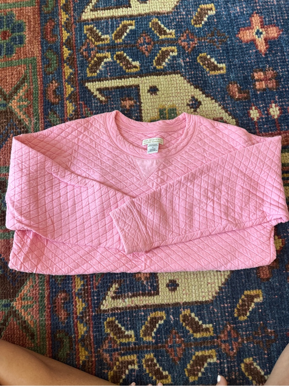 The Beaufort Bonnet Company Pink Quilted Crewneck Sweater